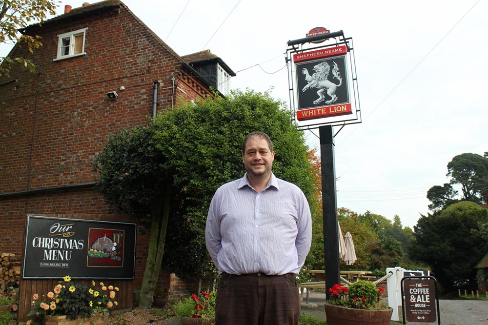 Nick Steinmetz outside the White Lion Selling