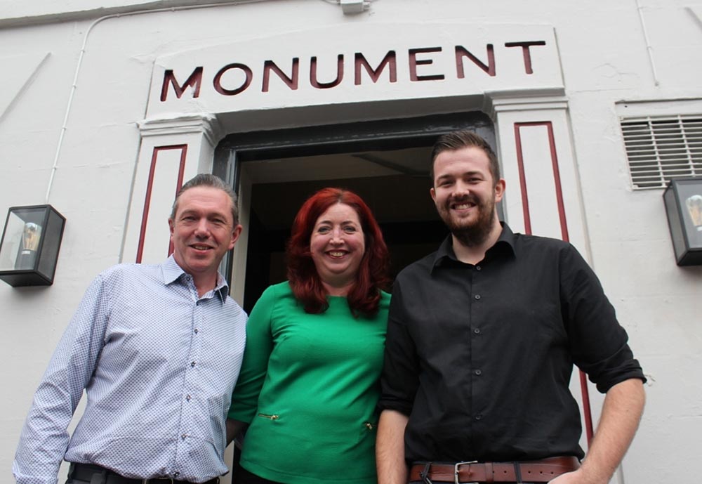 Shaun, Gayna and Jonjo Murphy outside The Monument in Canterbury